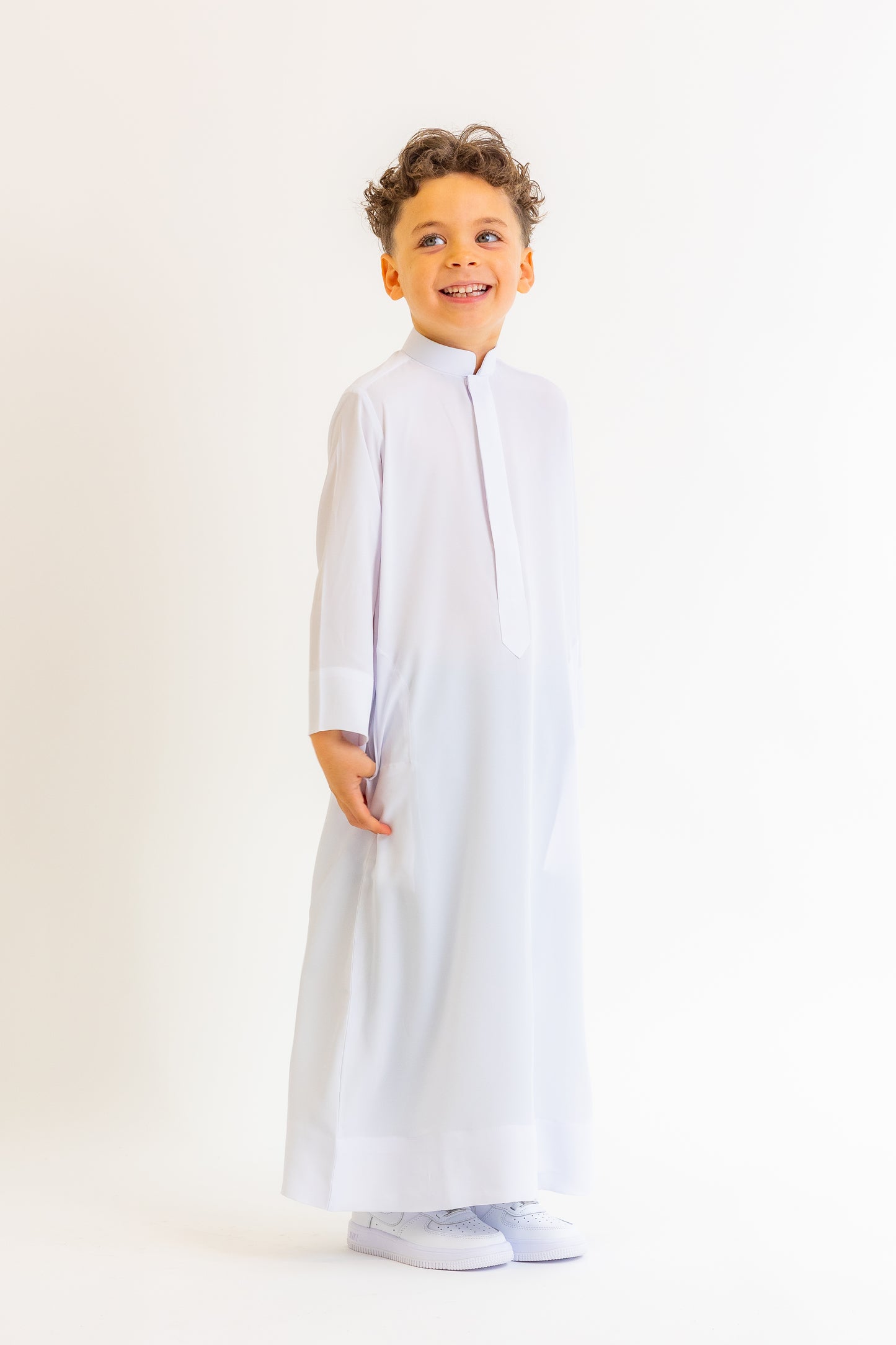 Kids White Collared Thobe