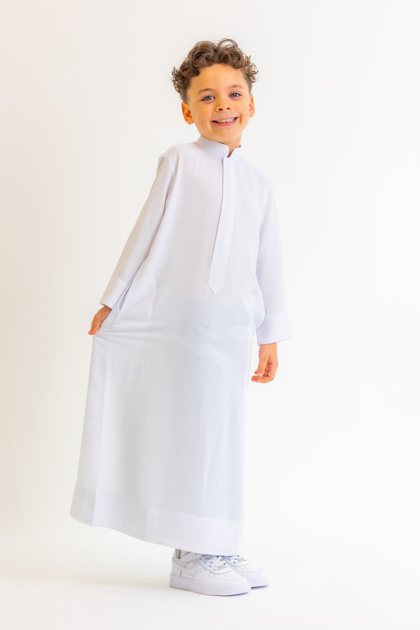 Kids White Collared Thobe