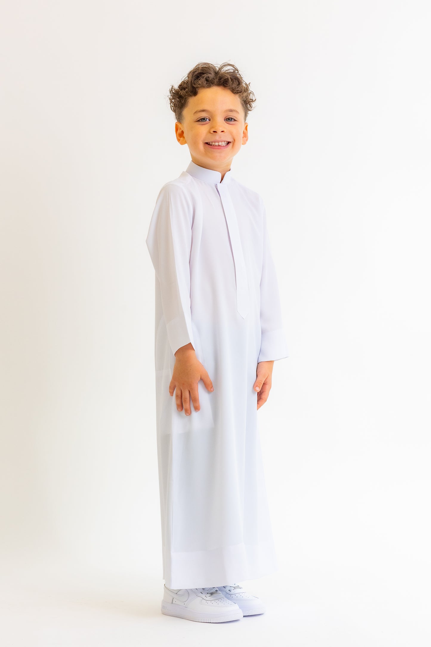 Kids White Collared Thobe